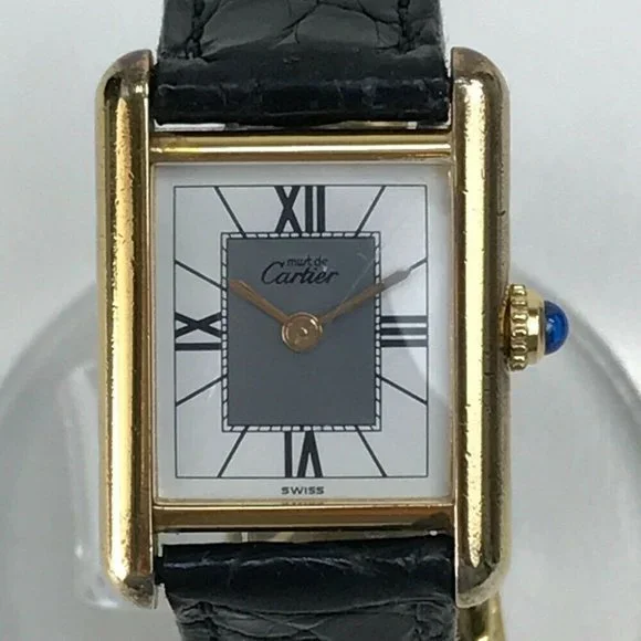 Authentic CARTIER Must tank Vermeille Wristwatch vintage SV925/Leather - Picture 1 of 8